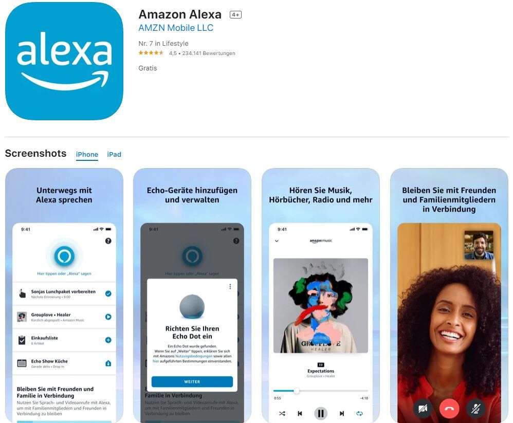 Alexa App steht im App-Store zum Download bereit